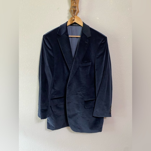 HUGO BOSS blue and black cotton and modal 2 button velvet blazer work career 44R - Picture 1 of 11
